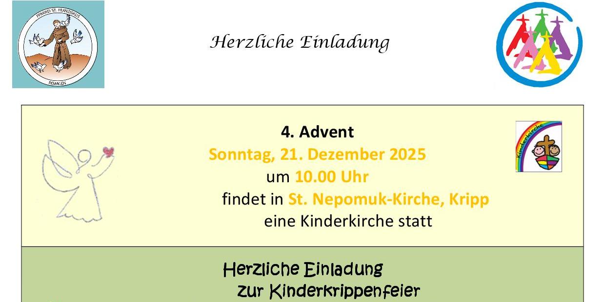 Einladung zur Kinderkirche_Kr_Krippenfeier_Dezember25 (c) Pfarrei St. Franziskus Remagen Einladung zur Kinderkirche_Kr_Krippenfeier_Dezember25